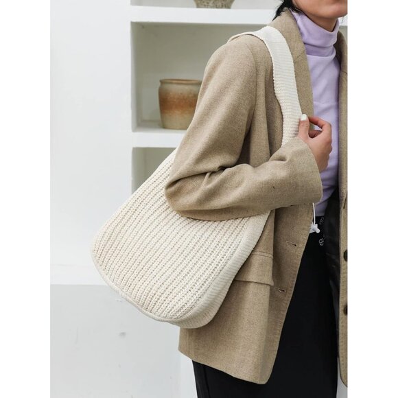 Women's Creamy White Shoulder Handbags Crocheted Bags Large Knit Bag Tote Bag - Picture 8 of 9